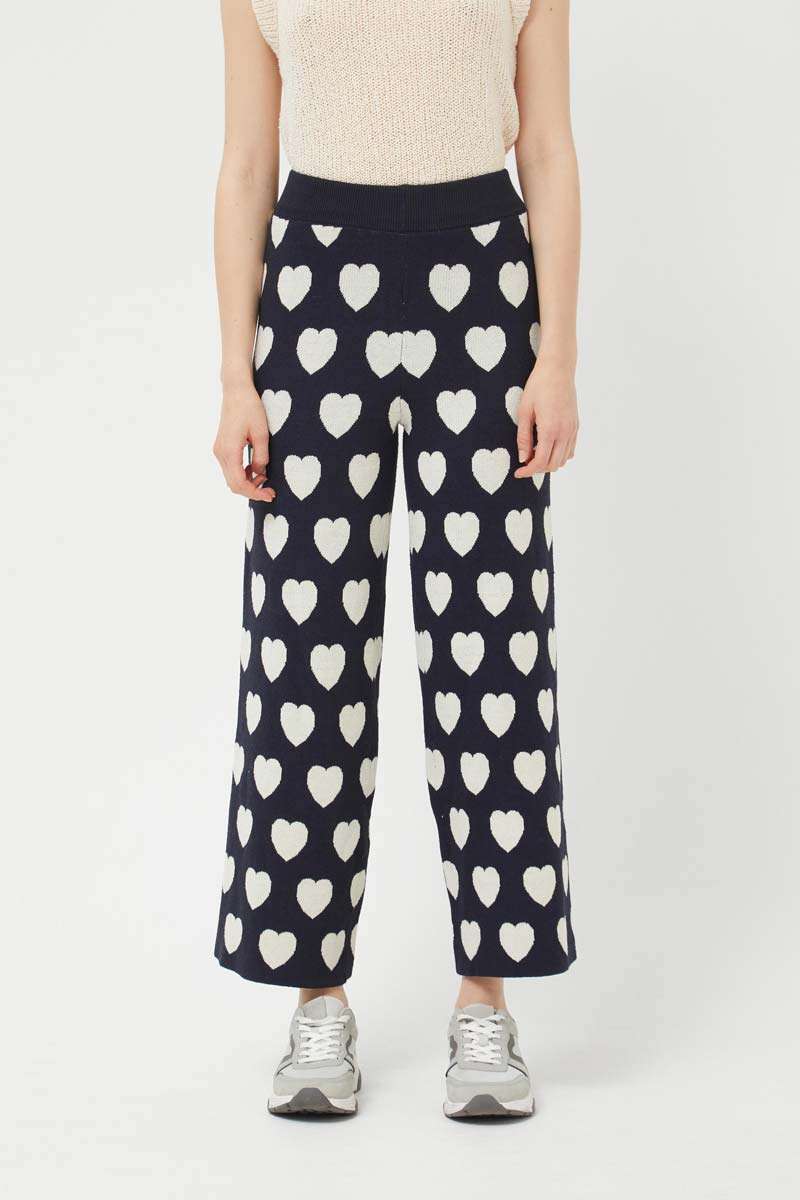 Heart print knit pants  