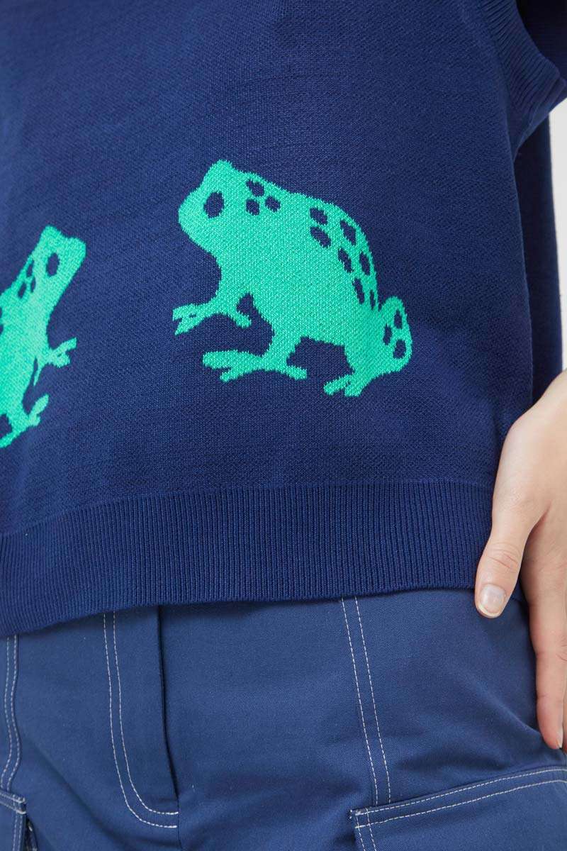 Frog print knitted vest  